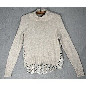 Moth Mixed Media 2 in 1 Sweater Size M Pleated Chiffon Lagenlook‎ Dots Layered